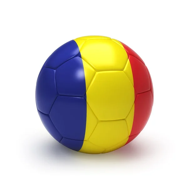 Pallone da calcio 3D con bandiera rumena — Foto Stock