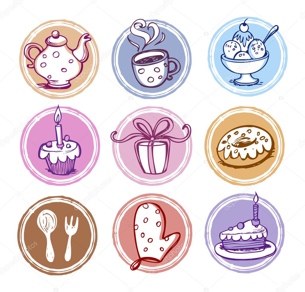 Meal and kitchen icons set