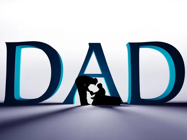 Father and son under large DAD text — Stock Photo, Image