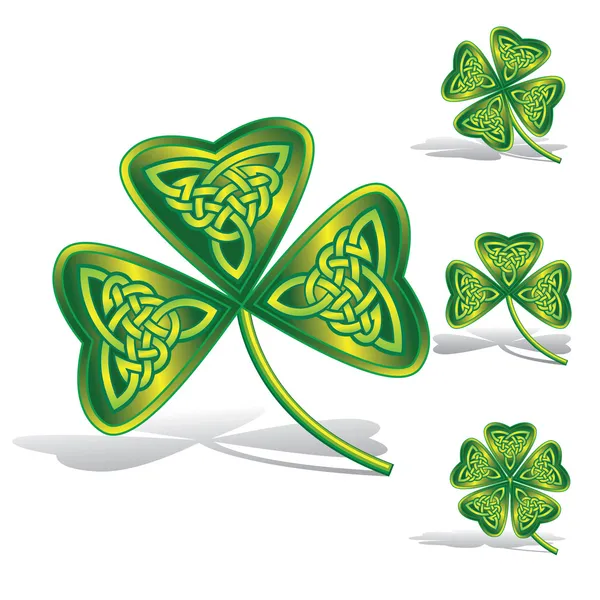 Groene shamrocks met Keltische knopen — Stockvector
