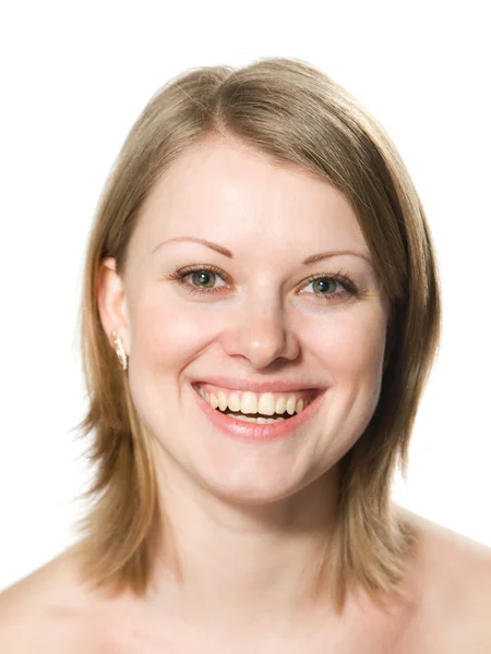 stock image The girl smiles on a white background