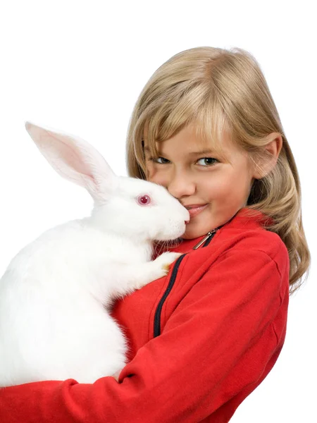 stock image The beautiful girl with a white rabbit