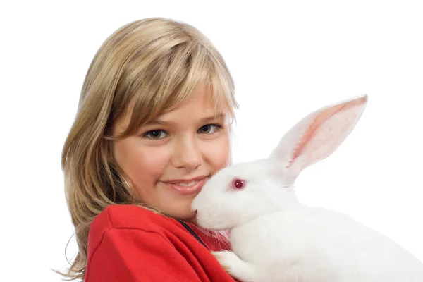 The beautiful girl with a white rabbit — Stock Photo, Image