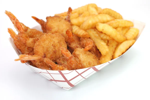 Fried Shrimp and French Fries — Stock Photo, Image