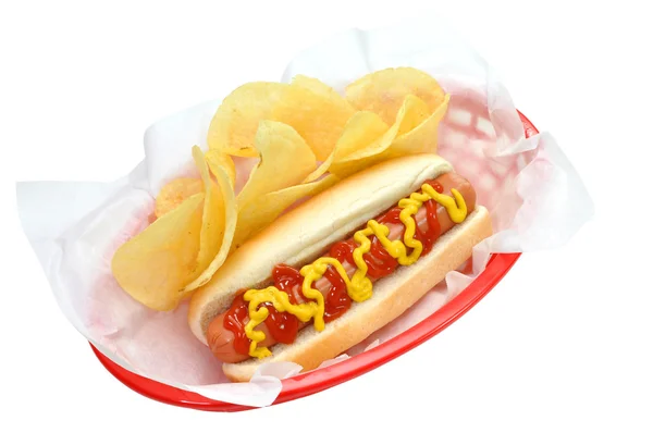 Hot Dog con Chips isolato — Foto Stock