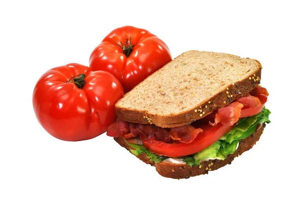 Blt sandwich, tomater, isolerad, urklippsbana — Stockfoto