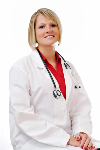 Kadın doktor izole stetoskop ile — Stok fotoğraf