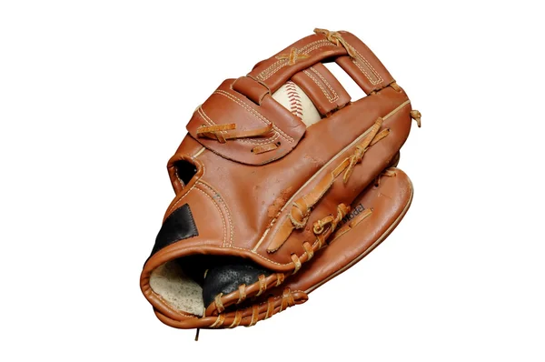 Honkbal in geïsoleerde handschoen — Stockfoto