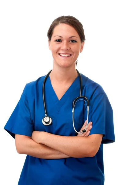 Kadın hemşire izole stetoskop ile — Stok fotoğraf