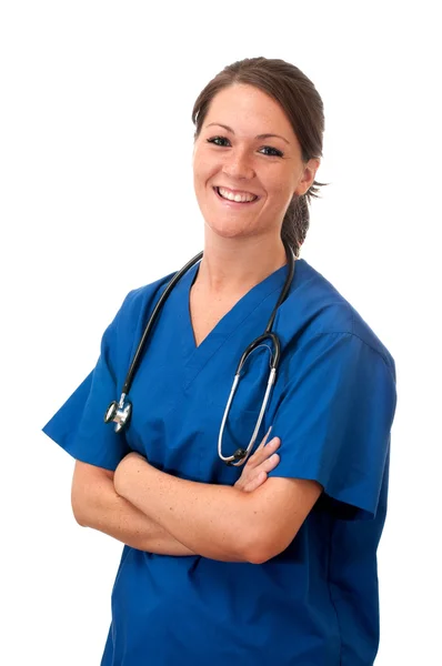 Ženská sestra s stetoskop, samostatný — Stock fotografie