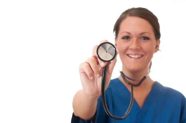 Kadın hemşire izole stetoskop ile — Stok fotoğraf