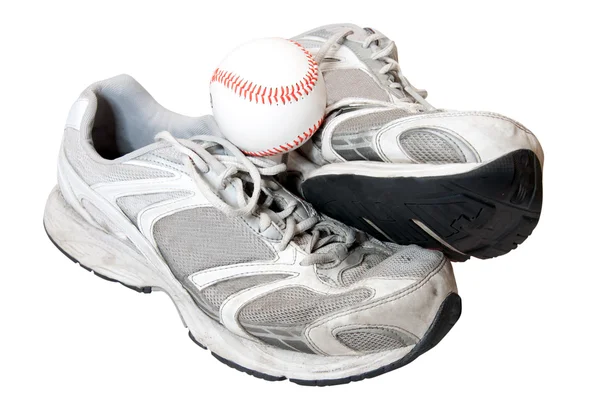 Sapatos velhos e beisebol — Fotografia de Stock