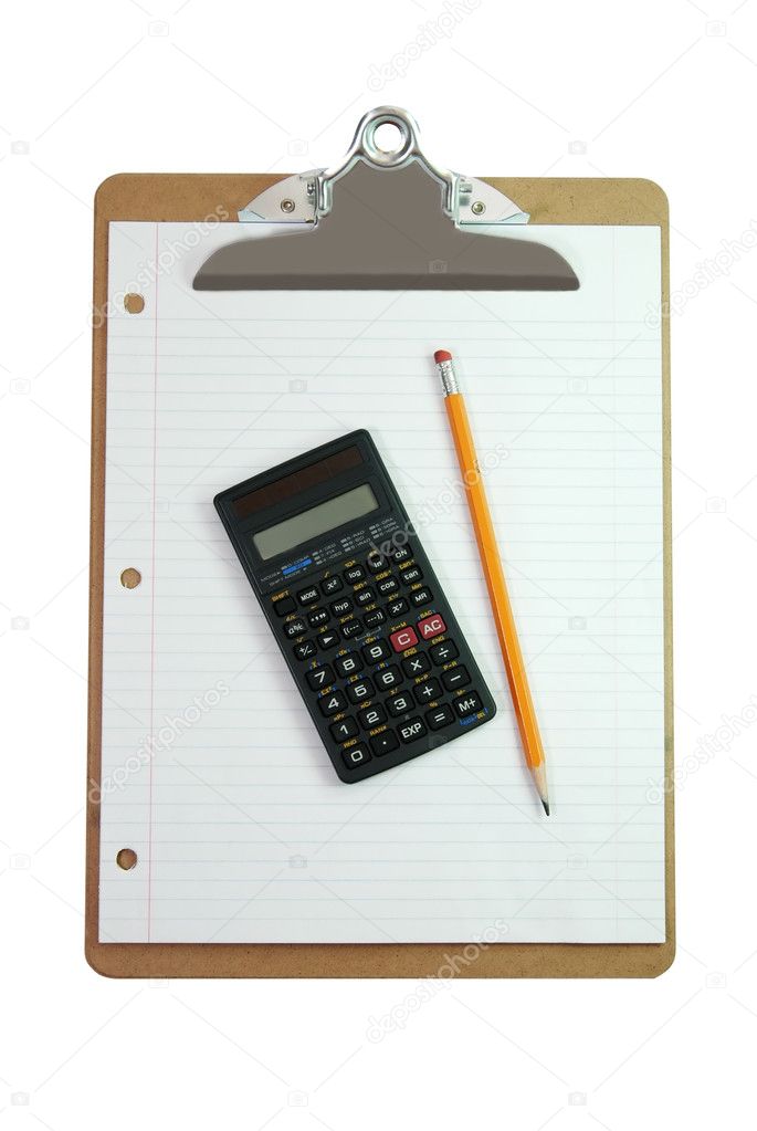 Clipboard, Calculator, Pencil, and Paper