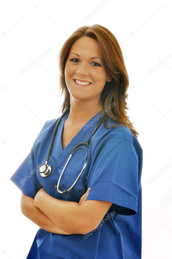 Smiling Female Nurse with Stethoscope Isolated