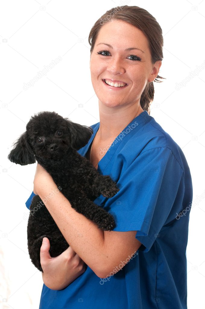 Veterinary Assistant with Pet Dog Isolated