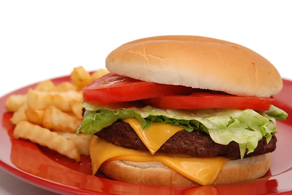 Cheeseburger e patatine fritte — Foto Stock