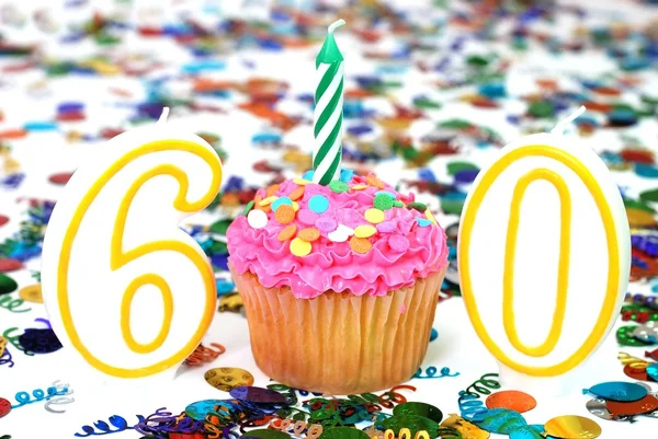 Cupcake di celebrazione con candela - # 60 — Foto Stock