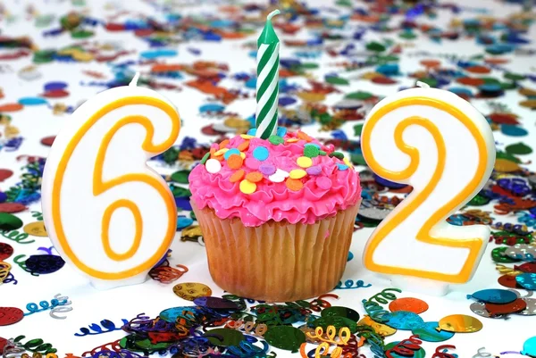 Cupcake di celebrazione con candela - # 62 — Foto Stock