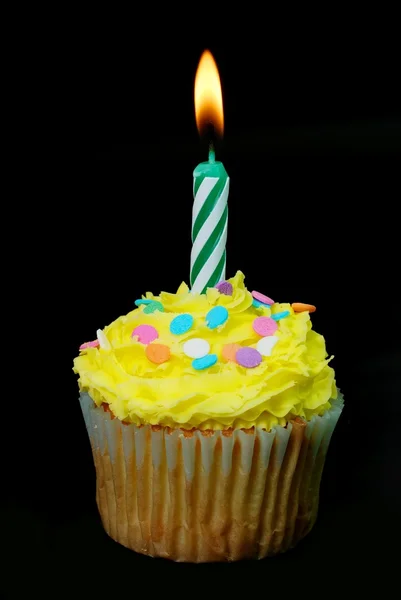Feier Cupcake mit brennender Kerze — Stockfoto