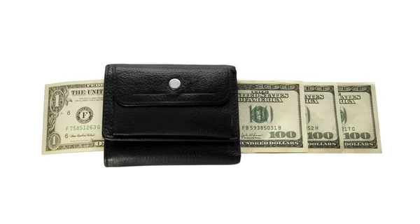 stock image Black purse with white isolated background, Dolar