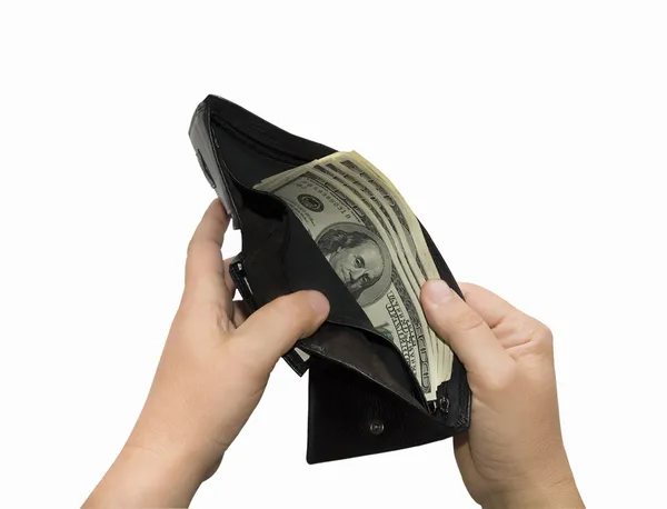 Ouvrez un sac à main avec des dollars — Photo