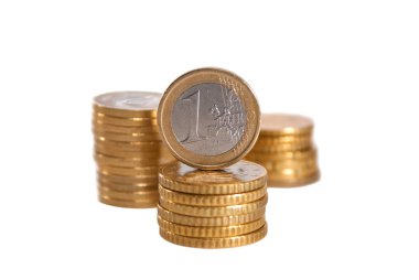 beyaz izole euro coins.