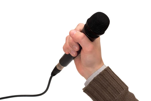 Μαύρο επαγγελματικό μικρόφωνο στο χέρι. — Φωτογραφία Αρχείου
