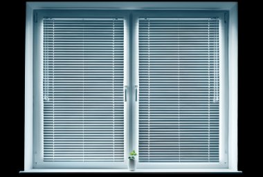 Window with blinds isolated on black. clipart