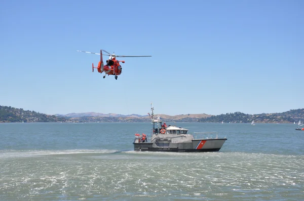 stock image Rescue helicopter and rescue boat