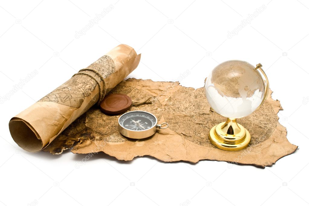 Old maps, compass and globe — Stock Photo © valzan #3215953