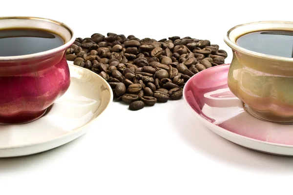 Кофе в чашках и сердце — стоковое фото