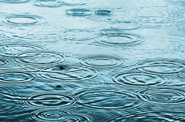 Gocce di pioggia sulla superficie dell'acqua Immagine Stock