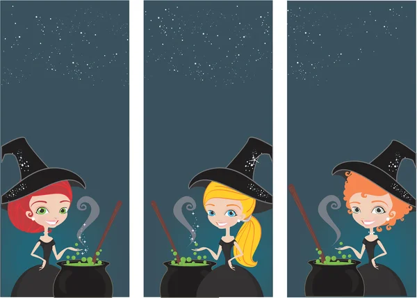 Halloween witch banners — Stock Vector