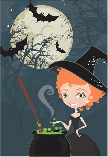 Aranyos Halloween boszorkány — Stock Vector