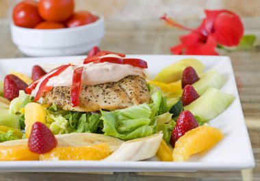 Chicken salad with dressing and fruit clipart