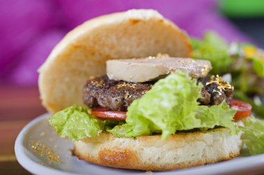 Gourmet beef burger with fois gras clipart