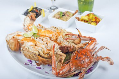 Seafood meal of crab and lobster clipart