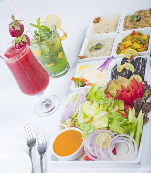 Selection of fresh salads in a restaurant — Stock Photo, Image