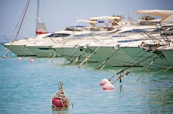 Private Motorboote in einem Yachthafen vertäut — Stockfoto