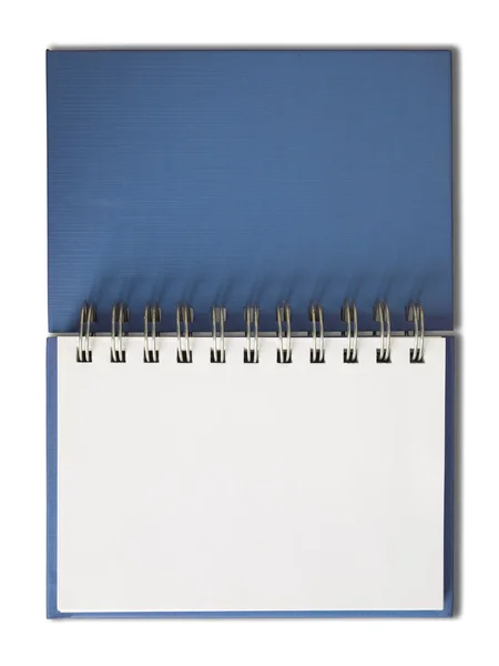 Синяя тетрадь на одной бланковой странице — стоковое фото