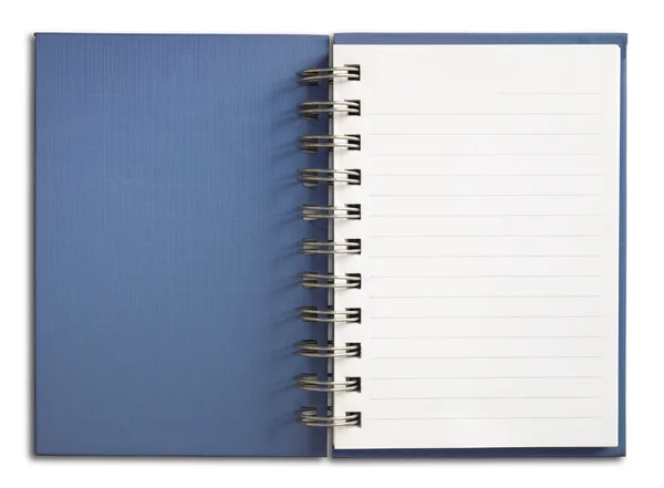 Blaues Notizbuch vertikal einzelne weiße Seite — Stockfoto