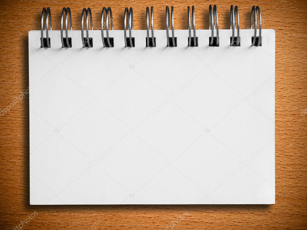 White blank notebook on Red Oak Wood