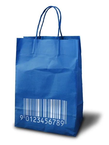 Μπλε τσαλακωμένο χαρτί τσάντα γραμμωτού κώδικα — Φωτογραφία Αρχείου