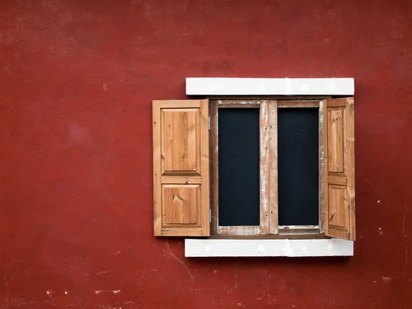 Open fake wood window — Stock Photo, Image