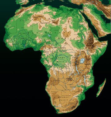Africa map on black background