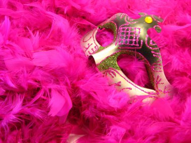 Carnival mask over feather boa scarf clipart