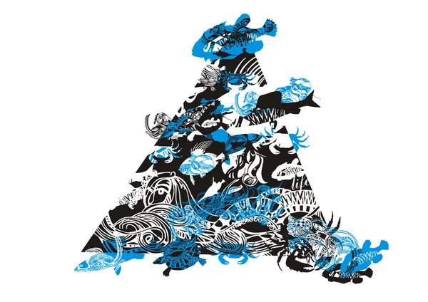Omposition des poissons, crabes, tortues — Image vectorielle