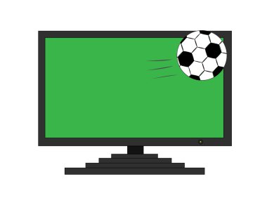 Soccer ball get out of TV screen clipart