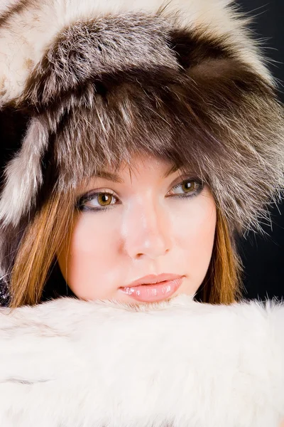 Girl in fur-cap — Stock Photo, Image