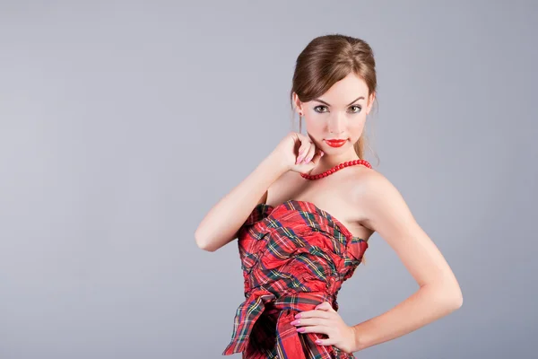 Girl in red dress — Stock Photo, Image